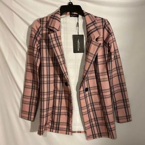 Pretty Little Thing Pink Checked Boyfriend Blazer